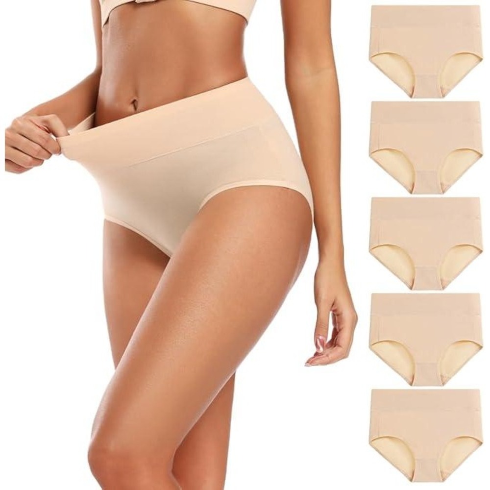 Set of 5 MSRP $34 Molasus Women's M Beige Cotton Underwear High Waisted Full